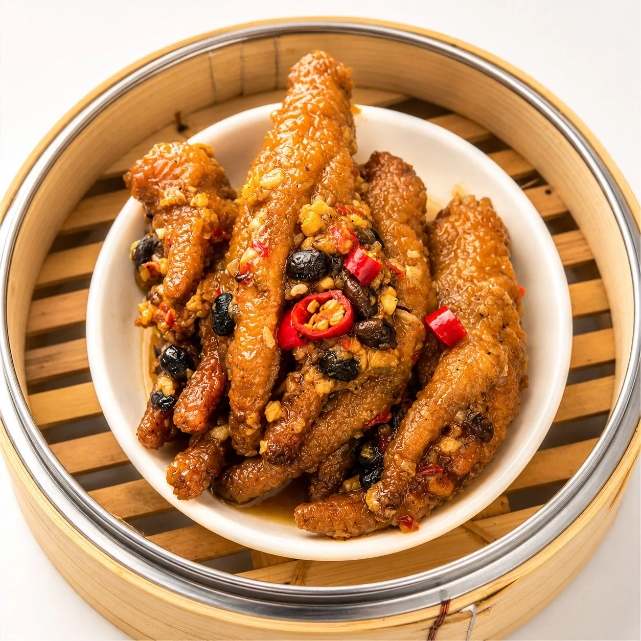 Steamed chicken feet in black bean sauce with chili